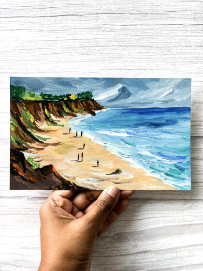 People On The Coastal Beach - Seascape Painting Wall Art