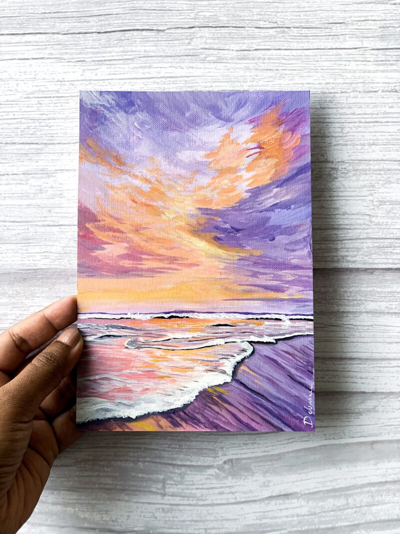 Seascape Painting Wall Art - Purple Sunset Beach Waves