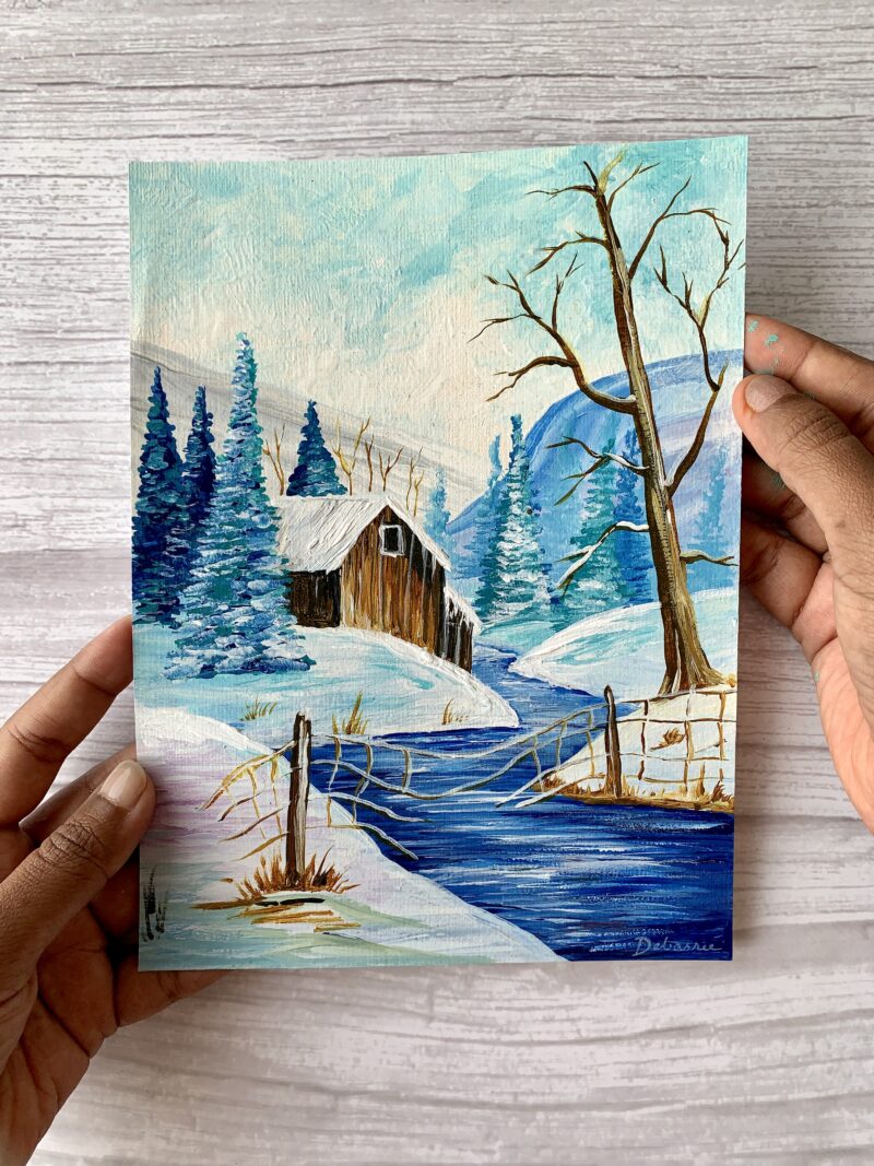 Cabin By The River - Winter Landscape Wall Art
