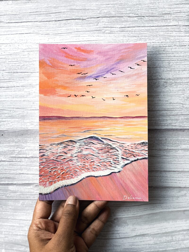 Seascape Painting Wall Art - Pink Waves On The Beach