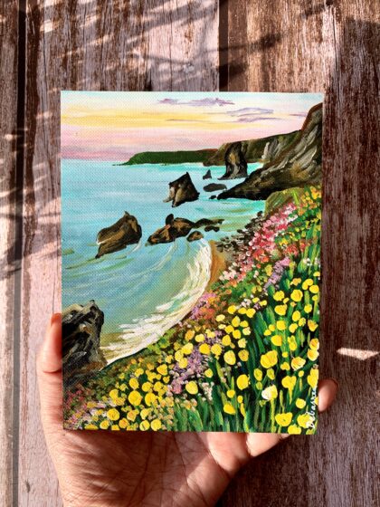 Spring Flowers On The Coast - Seascape Painting Wall Art