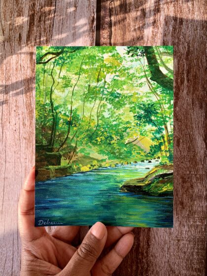 River Flowing Through Forest - Green Landscape Wall Art