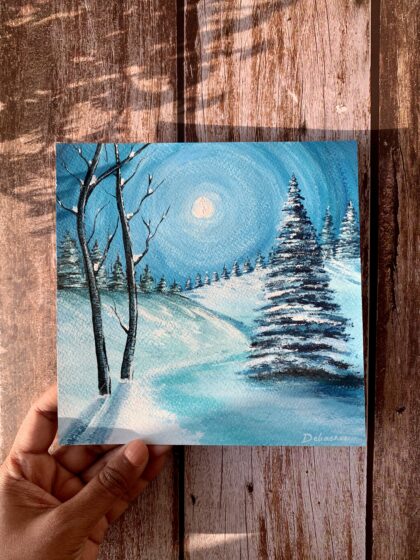 Moonlit Snowy Night - Winter Landscape Wall Art