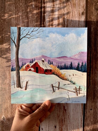 Red Cabins - Winter Landscape Wall Art